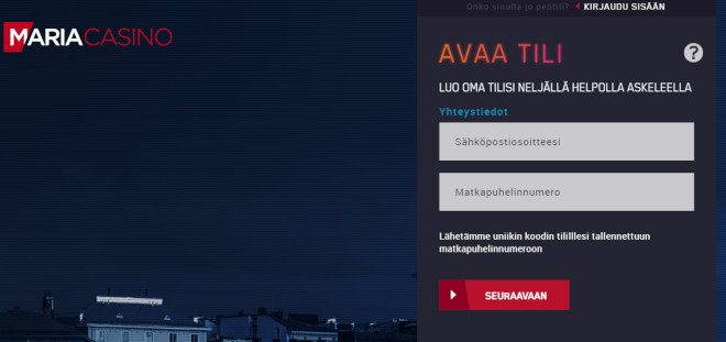 Maria casino rekisteröintilomake, syötä tiedot ja saat bonukset