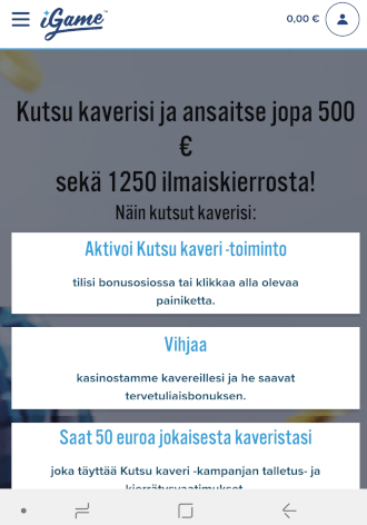 iGame kutsu kaveri kampanjalla voit tienata jopa 500 euroa