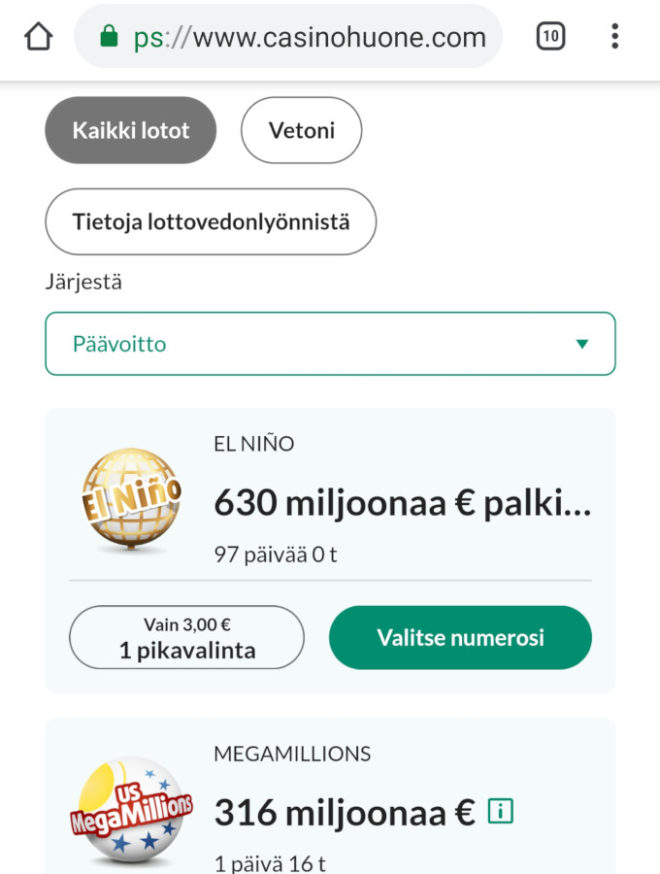 Casinohuone lotto kokemuksia
