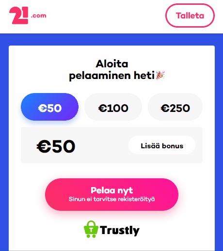 Näin käytät 21.com bonuskoodin