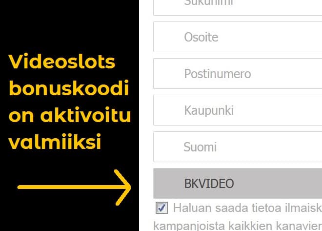 Videoslots bonuskoodin eli bonus coden käyttö