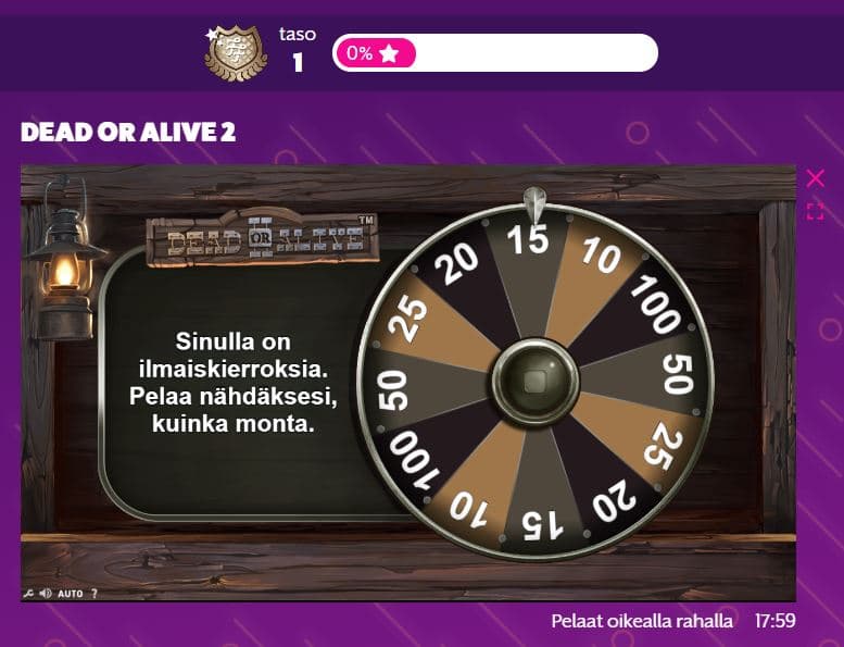 Frank Fred casino onnenpyörästä saa jopa 100 kierrosta