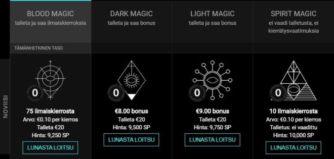 Voodoodreams antaa lisää bonuksia sitä myötä kun eteneen uskollisuusohjelmassa