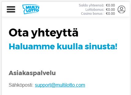 Kasinon asiakaspalveluun saa valitettavasti vain sähköpostilla yhteyttä