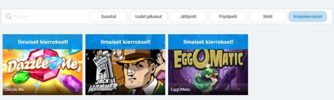 Loistokasino pelit voi filtteröidä ansaittujen ilmaiskierrosten perusteella