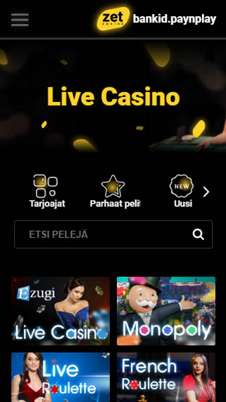 Zet Casinon mobiilinäkymä