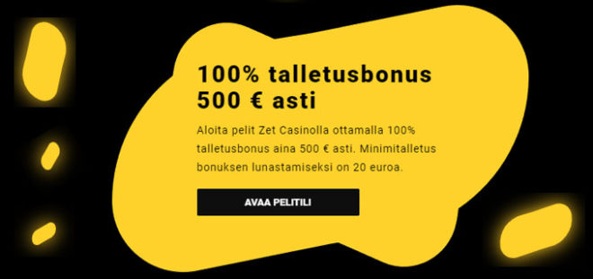 Zet Casino 100% talletusbonus tarjous