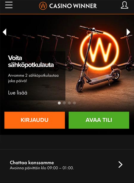Casino winner mobiilinäkymä