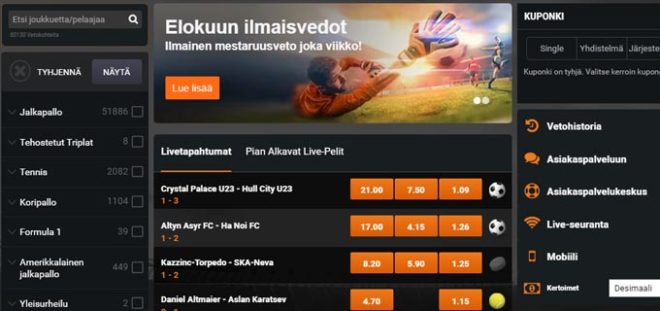 Casino Winner vedonlyönti ilmaisvedot käytetään urheilu osiossa