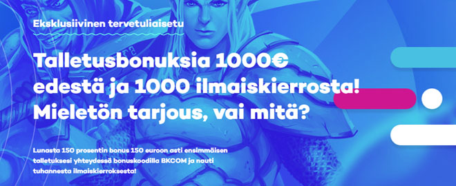21.com uudistunut tarjous jossa on 1000 ilmaiskierrosta