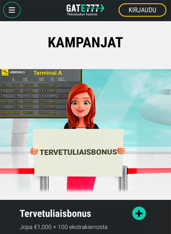 Gate777 tarjoukset mobiilinäkymä