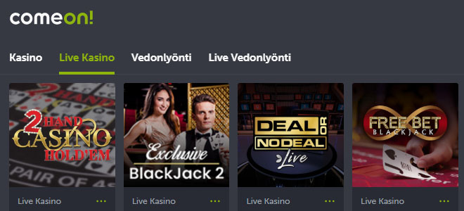 Comeon tarjoaa myös live casino pelejä