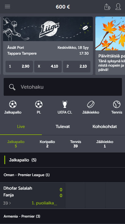 Comeon.com mobiilissa