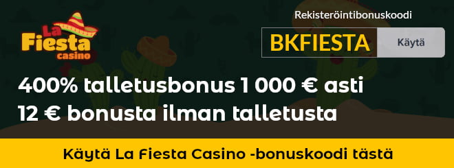 La Fiesta Casino bonuskoodilla saat normaalia enemmän bonuksia esimerkiksi 12 € ilman talletusta