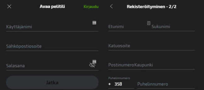 Mobilebet pelitilin avaaminen
