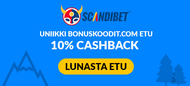Scandibet tarjoaa uniikin edun bonuskoodit.com lukijoille nimittäin 10% käteispalautuksen