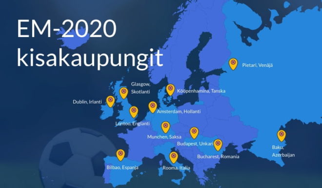 Jalkapallon EM 2021 kisat järjestetään 11 eri valtiossa