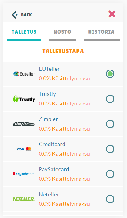 Cashmio Casino talletustavat