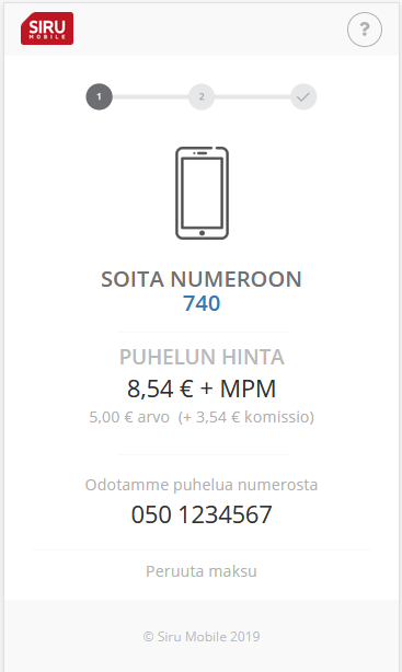 Siru mobile maksu vaihe 1.