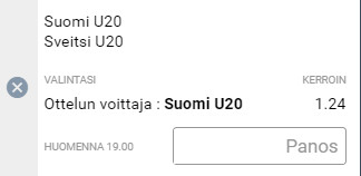 Suomi Sveitsi U20 vetokuponki