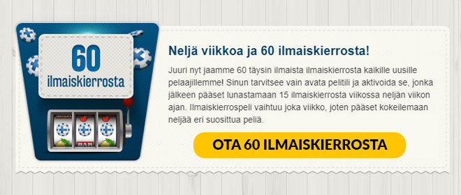 60 Ilmaiskierrosta ilman talletusta suomiautomaatilta