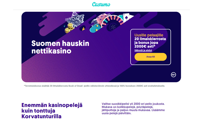 Casumo Casinon uudistunut etusivu