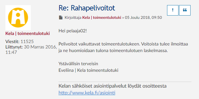 rahapelivoitot vaikuttavat toimeentulotukeen, opintotukeen ja asumistukeen