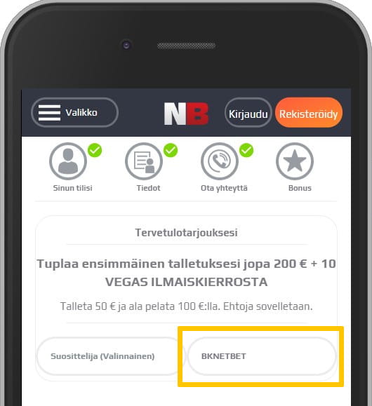 Bonuskoodi aktivoituu automaattisesti