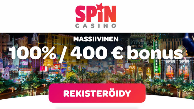 Spin Casino uuden asiakkaan etu on 100% bonus 400 € asti