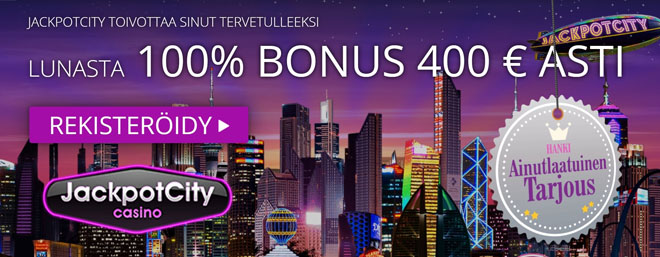Jackpotcity tarjoaa uusille pelaajille neljä 100% bonusta 400 € asti