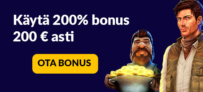 Slottican uuden asiakkaan etuihin kuuluu 200% bonus 200 € asti