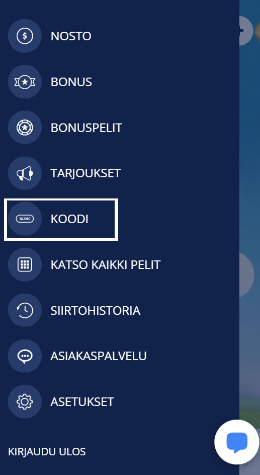 Muista syöttää bonuskoodi