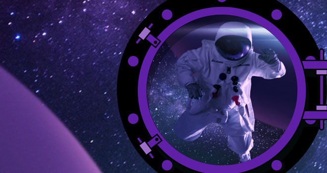 Galaksino astronautti leijailee avaruuden halki unelmoiden suurista voitoista.
