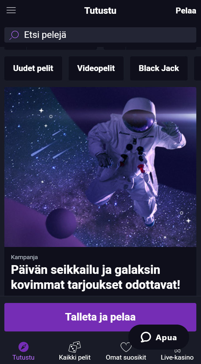 Pääset mukaan menoon koko avaruuden upeimmalle kasinolle myös puhelinta käyttäen.