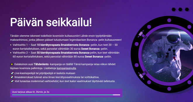 galaksino casinon tarjous uudistuu joka päivä