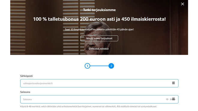 Näet tiedot tarjouksesta rekisteröintiä suorittaessasi
