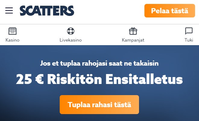 Scatters kasino hyvittää rahat takaisin jos et tuplaa talletustasi