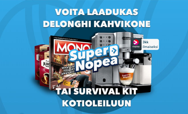 SuperNopea arpoo pelaajilleen vessapaperia, kahvinkeittimen sekä viaplay jäsenyyden