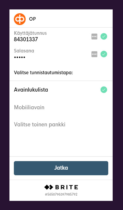 Kun olet valinnut pankkisi syötä tietosi ja aloita pelaaminen