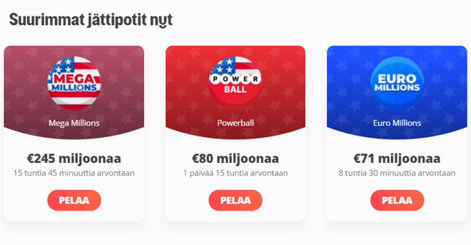 Megalotto lottovedonlyönnissä on paljon suuria potteja