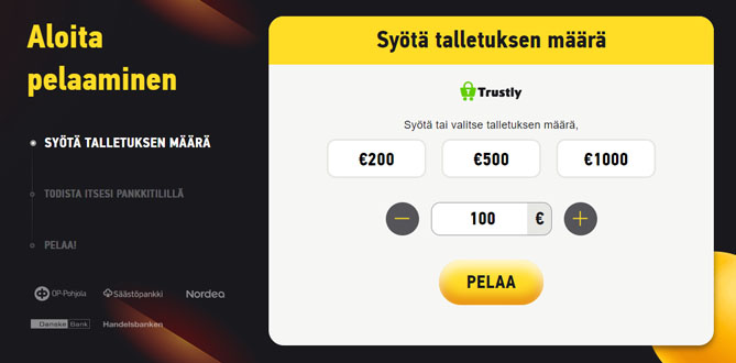 Luo pelitili ja tee talletus pikana