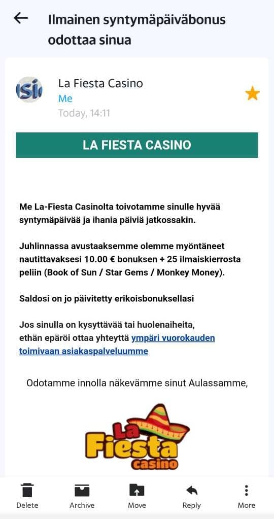 La Fiesta Syntymäpäiväbonus