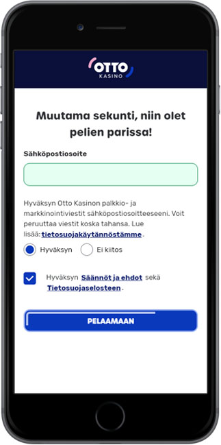 Jos haluat saada tarjouksia muista jättää sähköpostisi sivustolle talletuksen jälkeen
