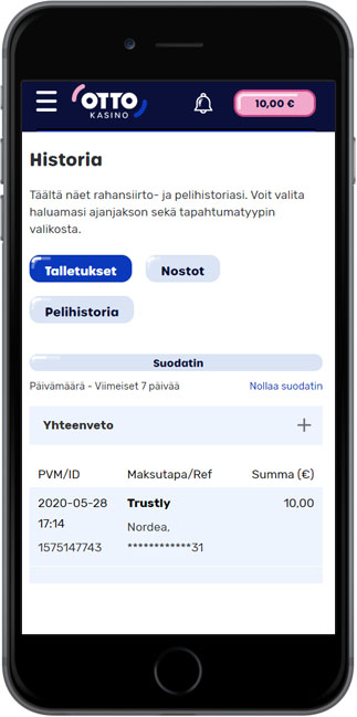Talletuksia pääsee tarkastelemaan historiasta