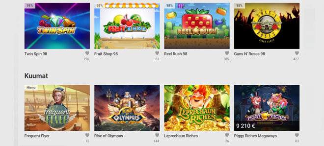Esimerkkejä Unibetin tarjoamista eri peleistä