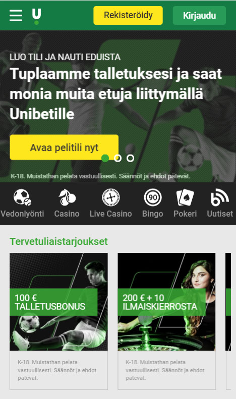 Unibet toimii erittäin hyvin mobiilissa