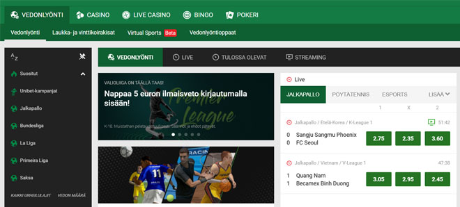 Vedonlyönnin osalta Unibet on erittäin tunnettu hyvistä tarjouksista ja kertoimista