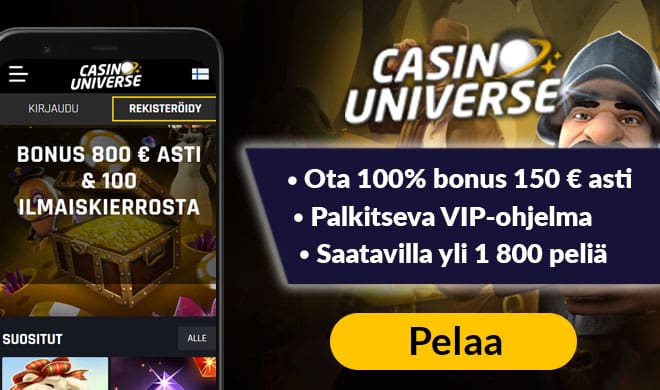 Casino Universe tarjoaa 100% bonuksen 150 € asti uusille asiakkaillensa