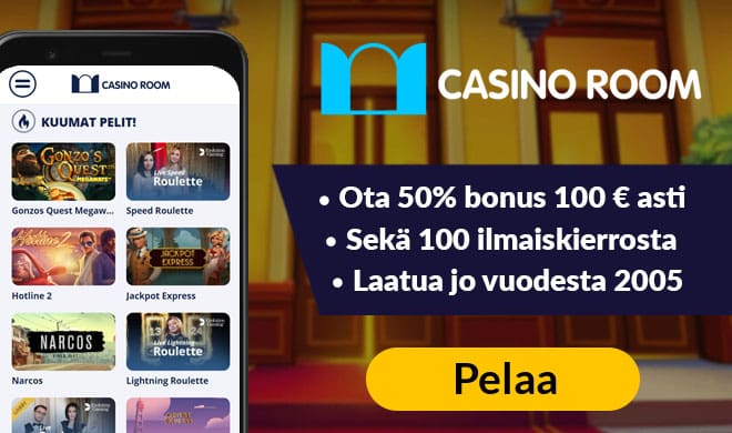 Casinoroomilla pelit voita aloittaa 50% bonuksella aina 100 euroon asti