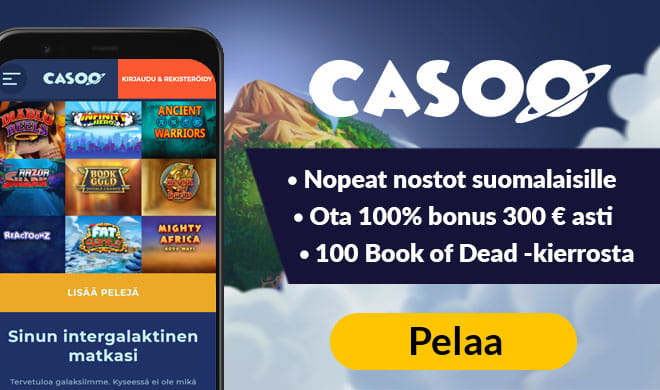 Casoo antaa sinulle jopa 300 euron bonuksen sekä 100 kierrosta book of dead peliin